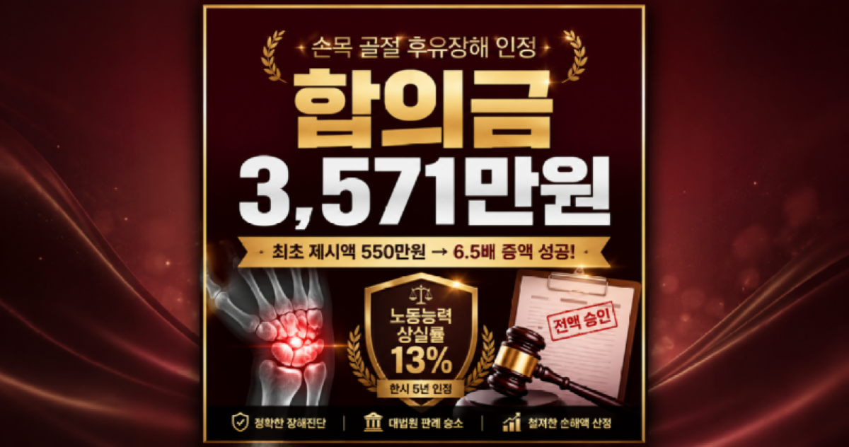 손목골절교통사고합의금 3571만원 보상받은사례 상실수익액인정이관건입니다 장해평가잘받아야하는것이지요.png